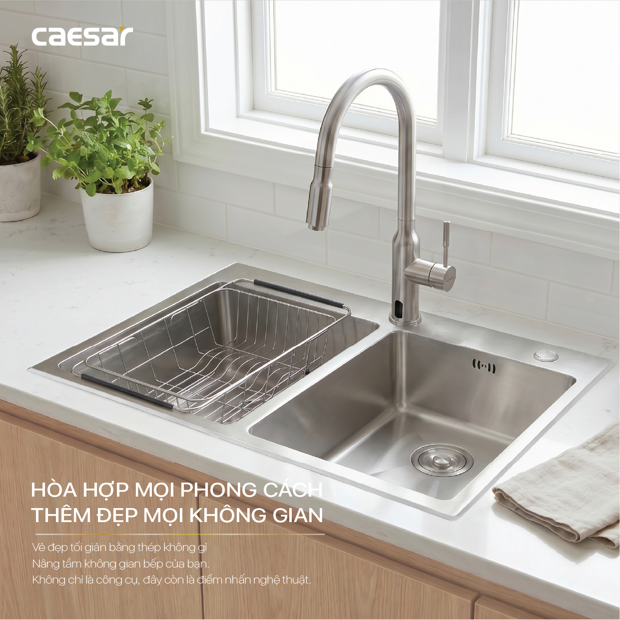 Chậu Rửa Chén Inox Caesar KSH02H082SE 2 Hộc 820x450mm