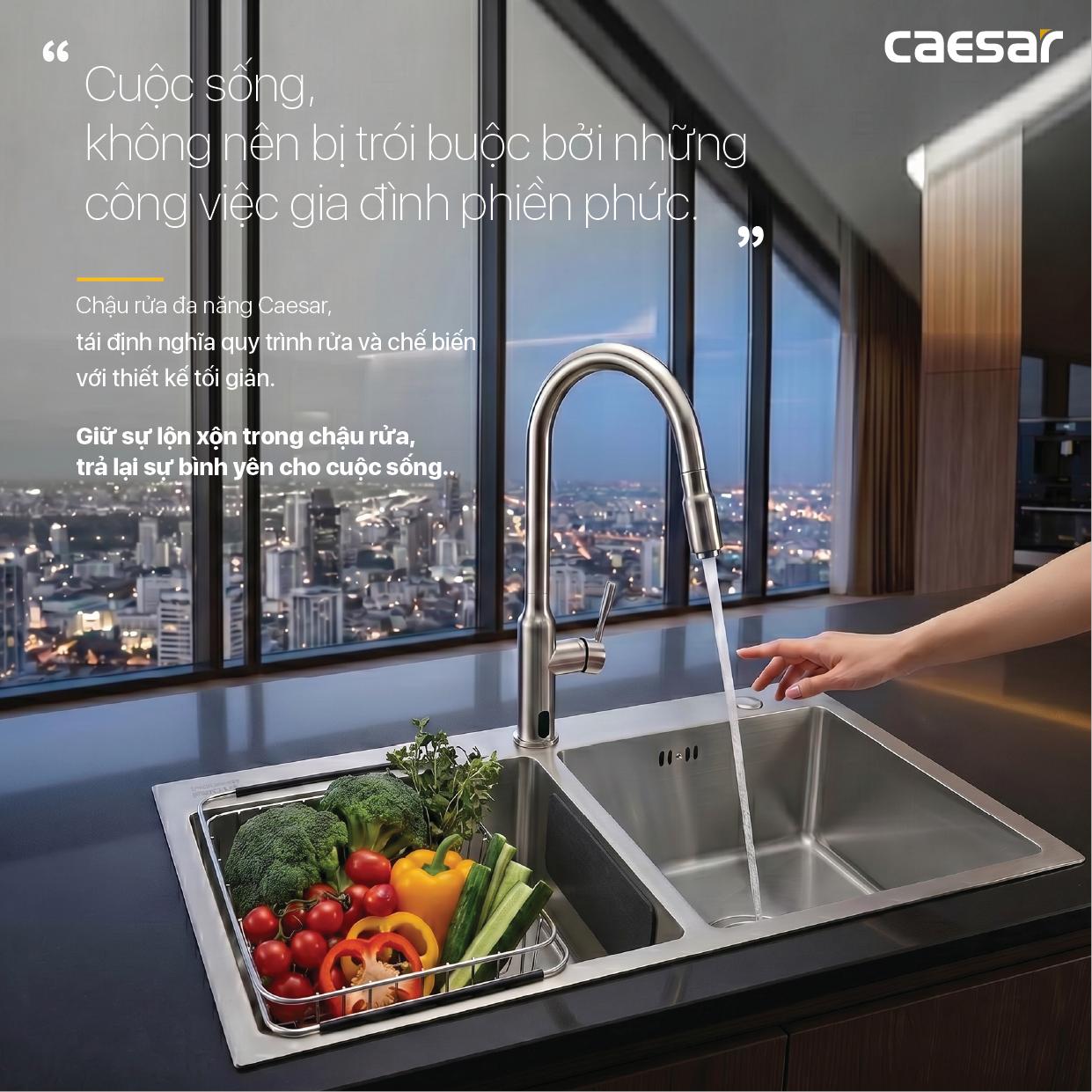 Chậu Rửa Chén Inox Caesar KSH02H082SX 2 Hộc 820x450mm Lắp Nổi