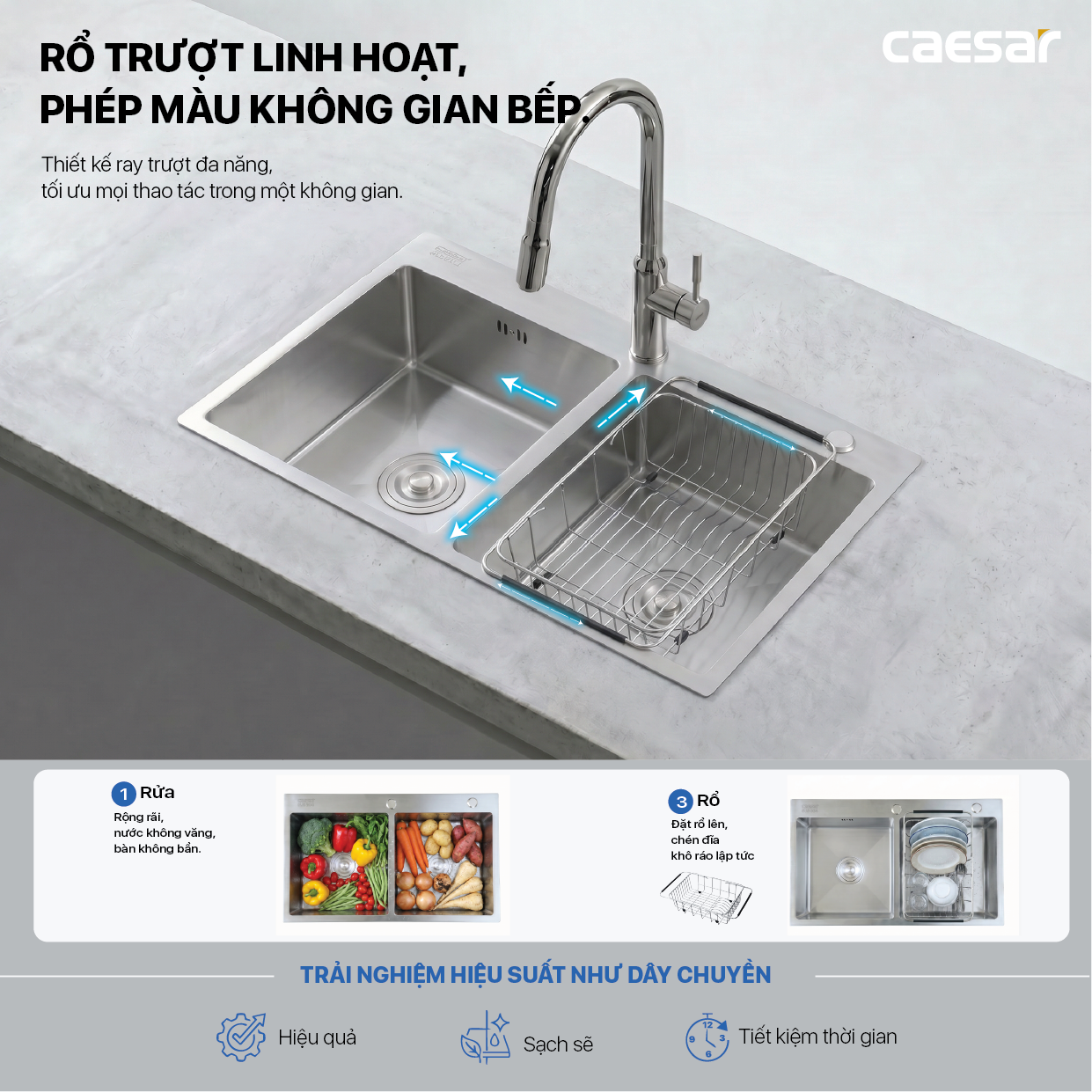Chậu Rửa Chén Inox Caesar KSH02H082SX 2 Hộc 820x450mm Lắp Nổi