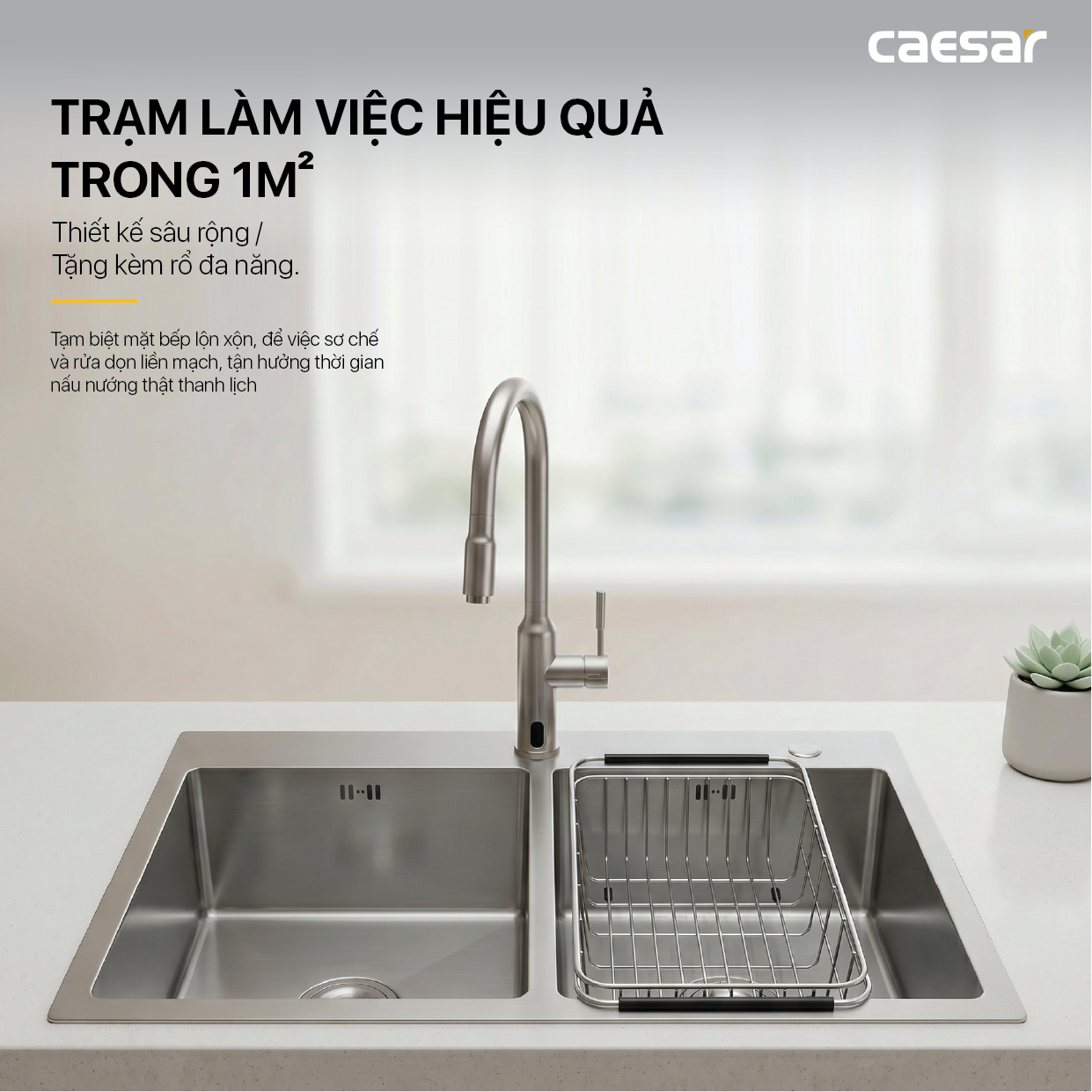 Chậu Rửa Chén Inox Caesar KSH02H082SX 2 Hộc 820x450mm Lắp Nổi