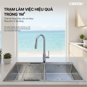 Chậu Rửa Chén Inox Caesar KSH02H100SX 2 Hộc 1000x500mm Lắp Nổi