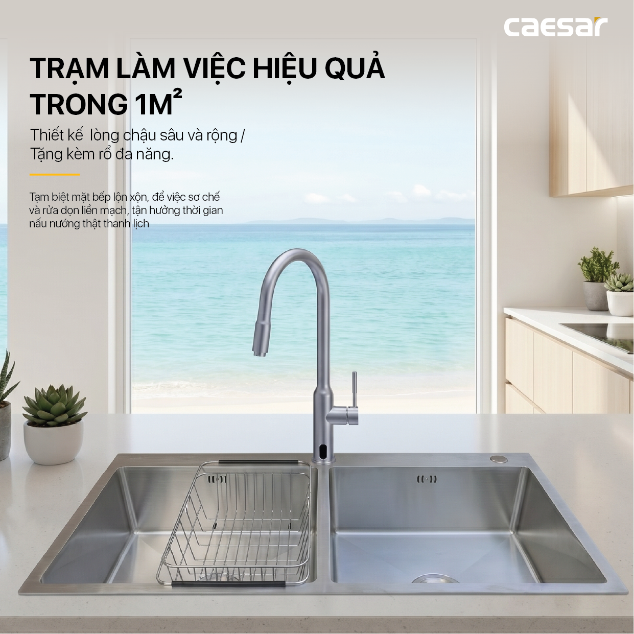 Chậu Rửa Chén Inox Caesar KSH02H100SX 2 Hộc 1000x500mm Lắp Nổi