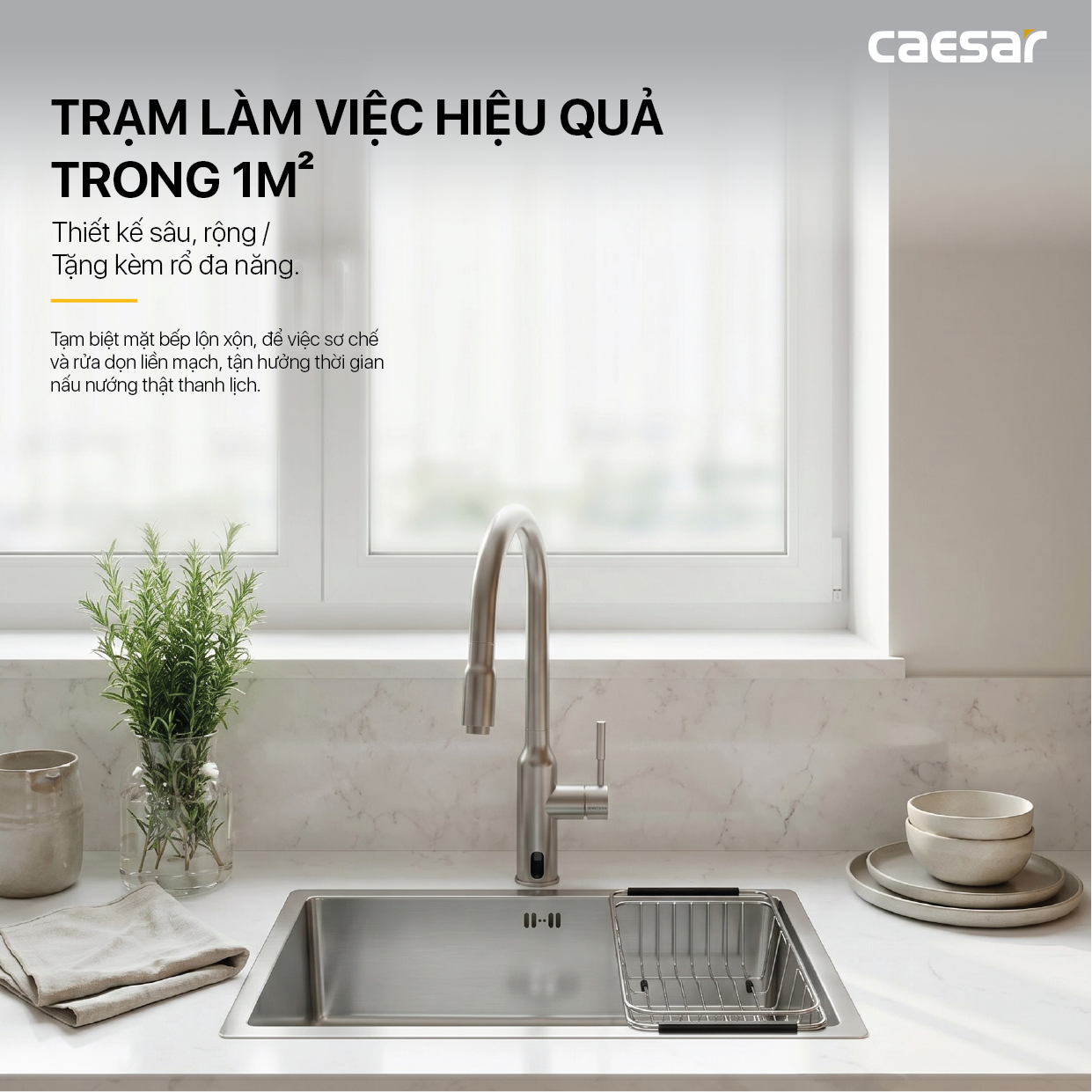 Chậu Rửa Chén Inox Caesar KSH11H060SX 1 Hộc 600x450mm Lắp Âm