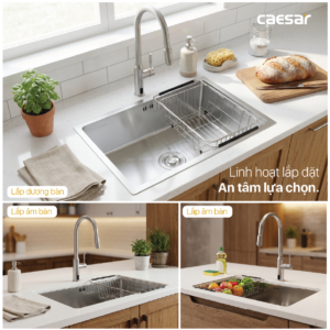 Chậu Rửa Chén Inox Caesar KSH11H060SX 1 Hộc 600x450mm Lắp Âm