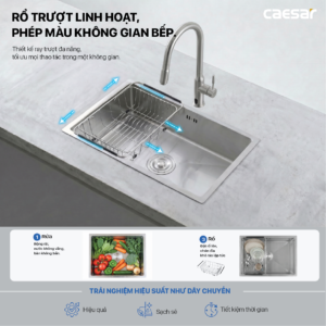 Chậu Rửa Chén Inox Caesar KSH11H060SX 1 Hộc 600x450mm Lắp Âm