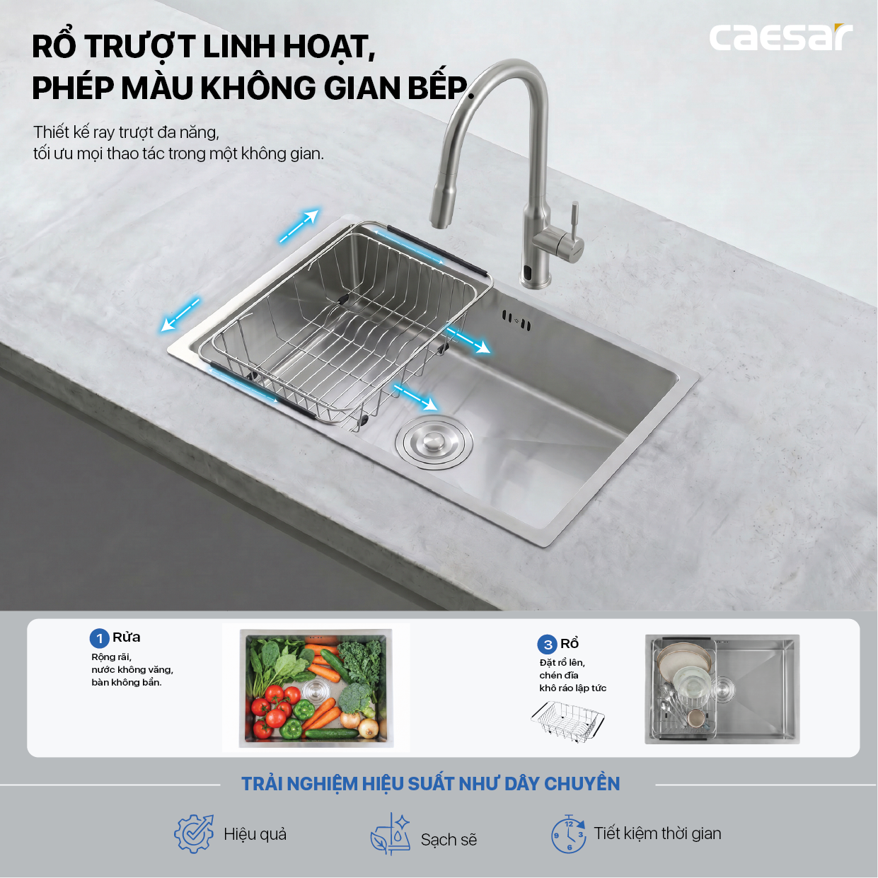 Chậu Rửa Chén Inox Caesar KSH11H060SX 1 Hộc 600x450mm Lắp Âm