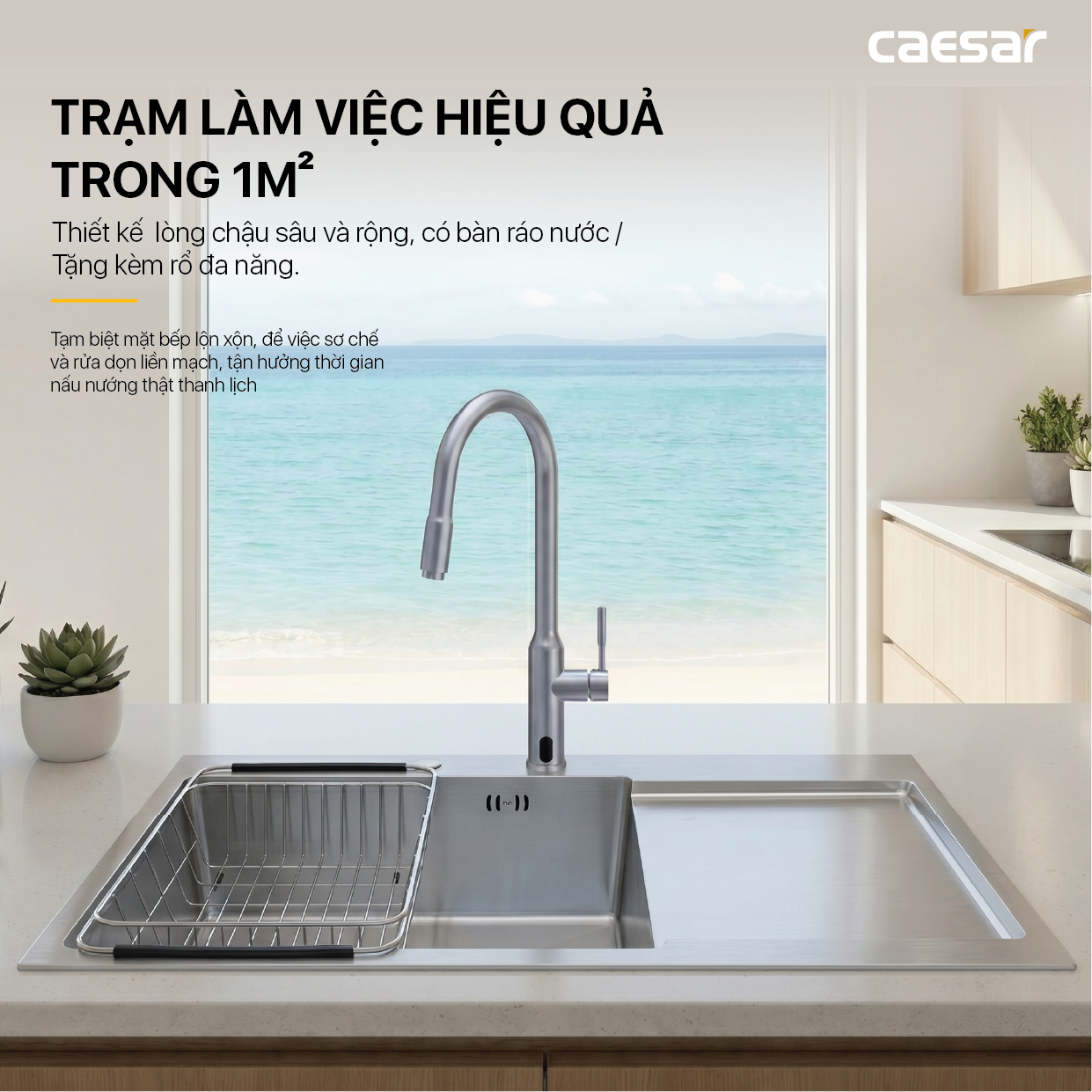 Chậu Rửa Chén Inox Caesar KSH21H082SX 1 Hộc 820x480mm Lắp Nổi