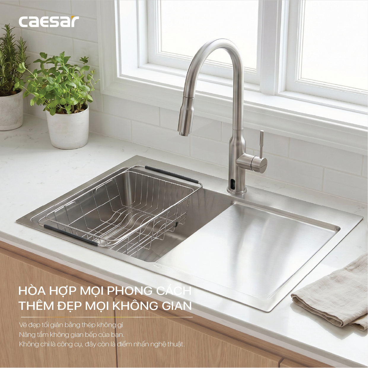 Chậu Rửa Chén Inox Caesar KSH21H082SX 1 Hộc 820x480mm Lắp Nổi