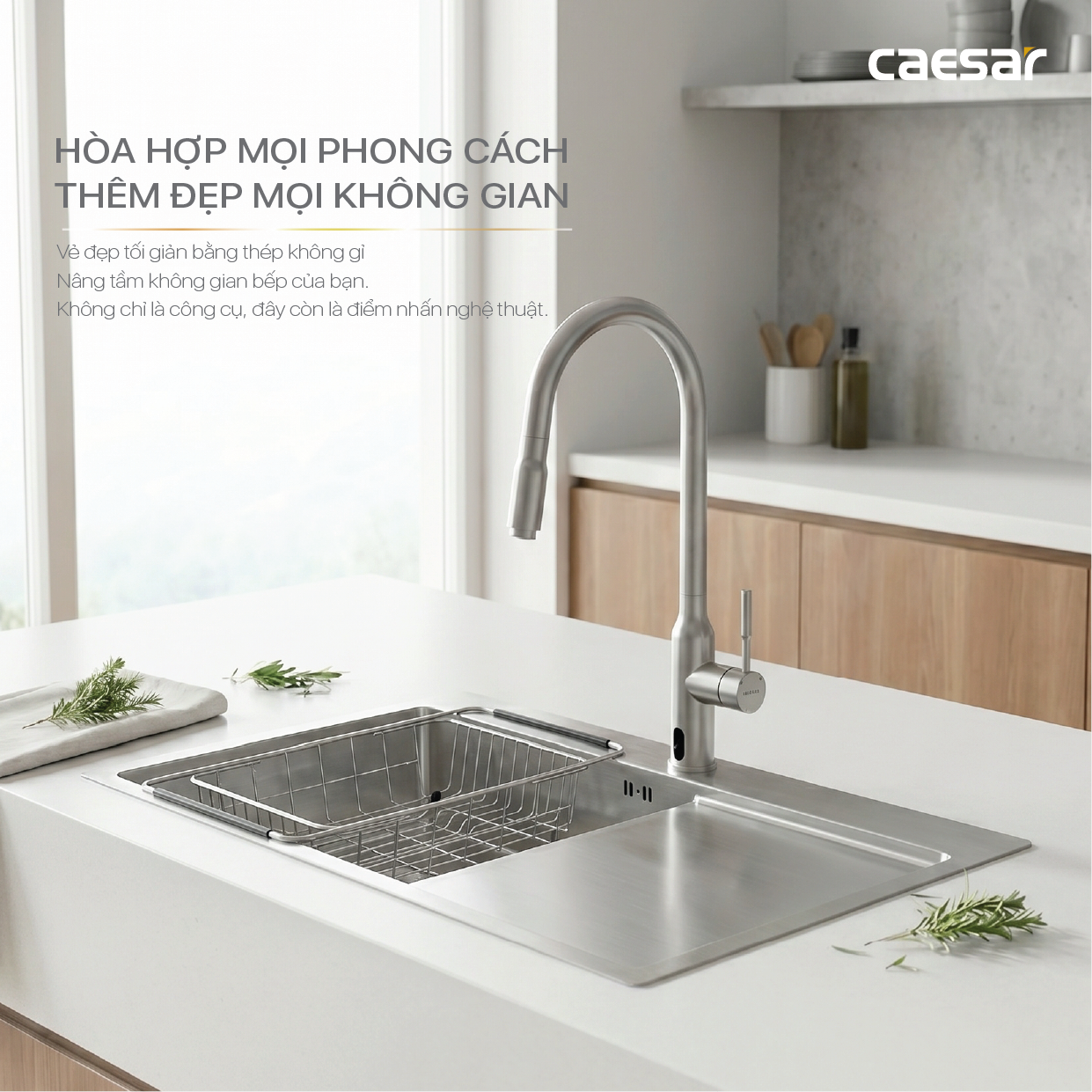 Chậu Rửa Chén Inox Caesar KSH21H082SX 1 Hộc 820x480mm Lắp Nổi