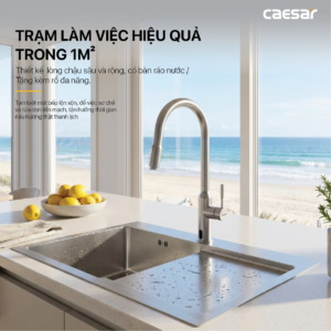 Chậu Rửa Chén Inox Caesar KSH21H082SX 1 Hộc 820x480mm Lắp Nổi
