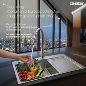 Chậu Rửa Chén Inox Caesar KSH21H082SX 1 Hộc 820x480mm Lắp Nổi
