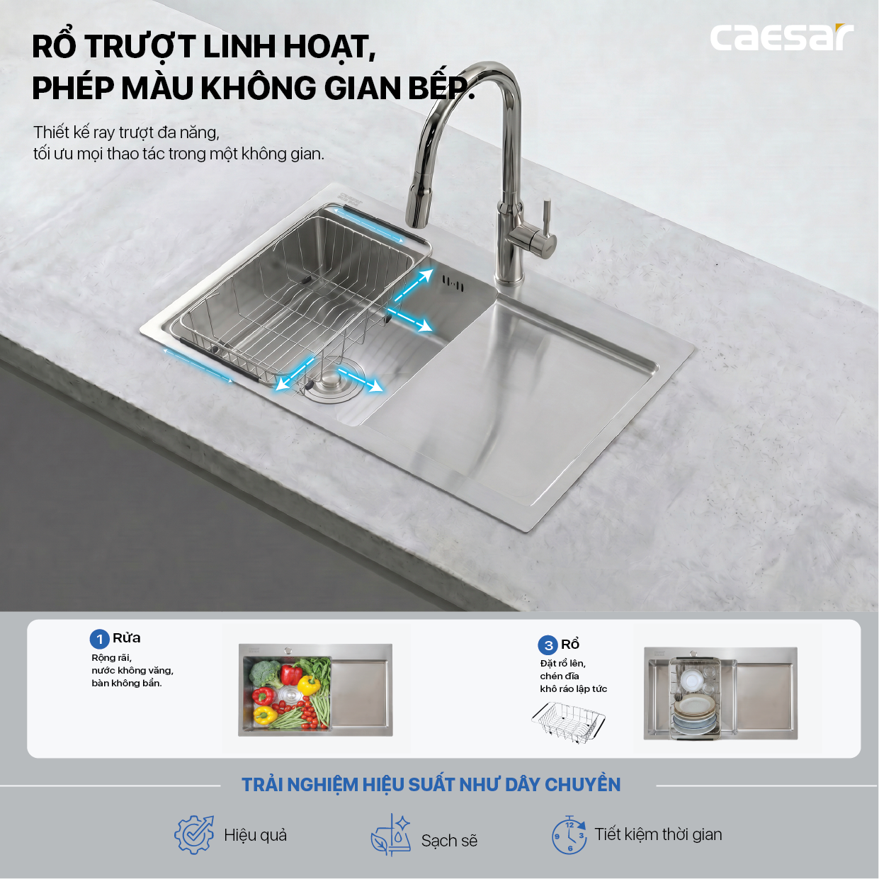 Chậu Rửa Chén Inox Caesar KSH21H082SX 1 Hộc 820x480mm Lắp Nổi