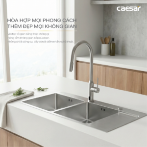 Chậu Rửa Chén Inox Caesar KSH22H100SX 2 Hộc 1000x480mm Lắp Nổi