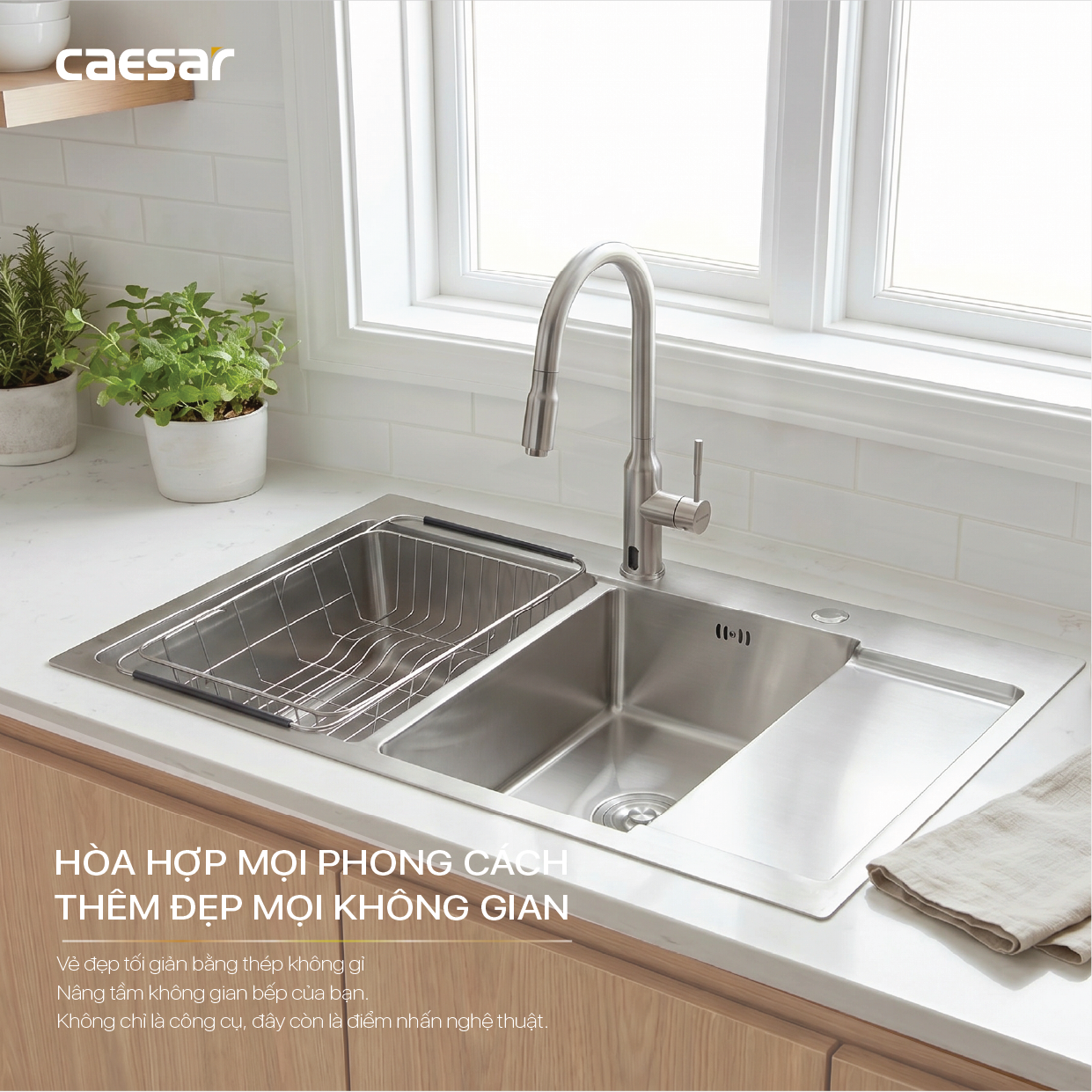 Chậu Rửa Chén Inox Caesar KSH22H100SX 2 Hộc 1000x480mm Lắp Nổi