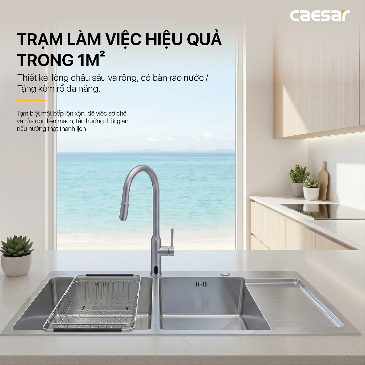 Chậu Rửa Chén Inox Caesar KSH22H100SX 2 Hộc 1000x480mm Lắp Nổi