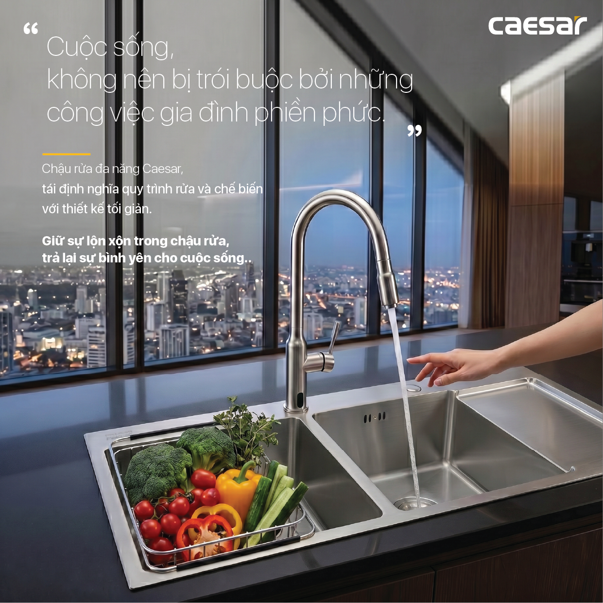 Chậu Rửa Chén Inox Caesar KSH22H100SX 2 Hộc 1000x480mm Lắp Nổi
