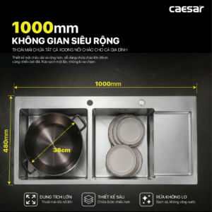 Chậu Rửa Chén Inox Caesar KSH22H100SX 2 Hộc 1000x480mm Lắp Nổi