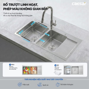 Chậu Rửa Chén Inox Caesar KSH22H100SX 2 Hộc 1000x480mm Lắp Nổi