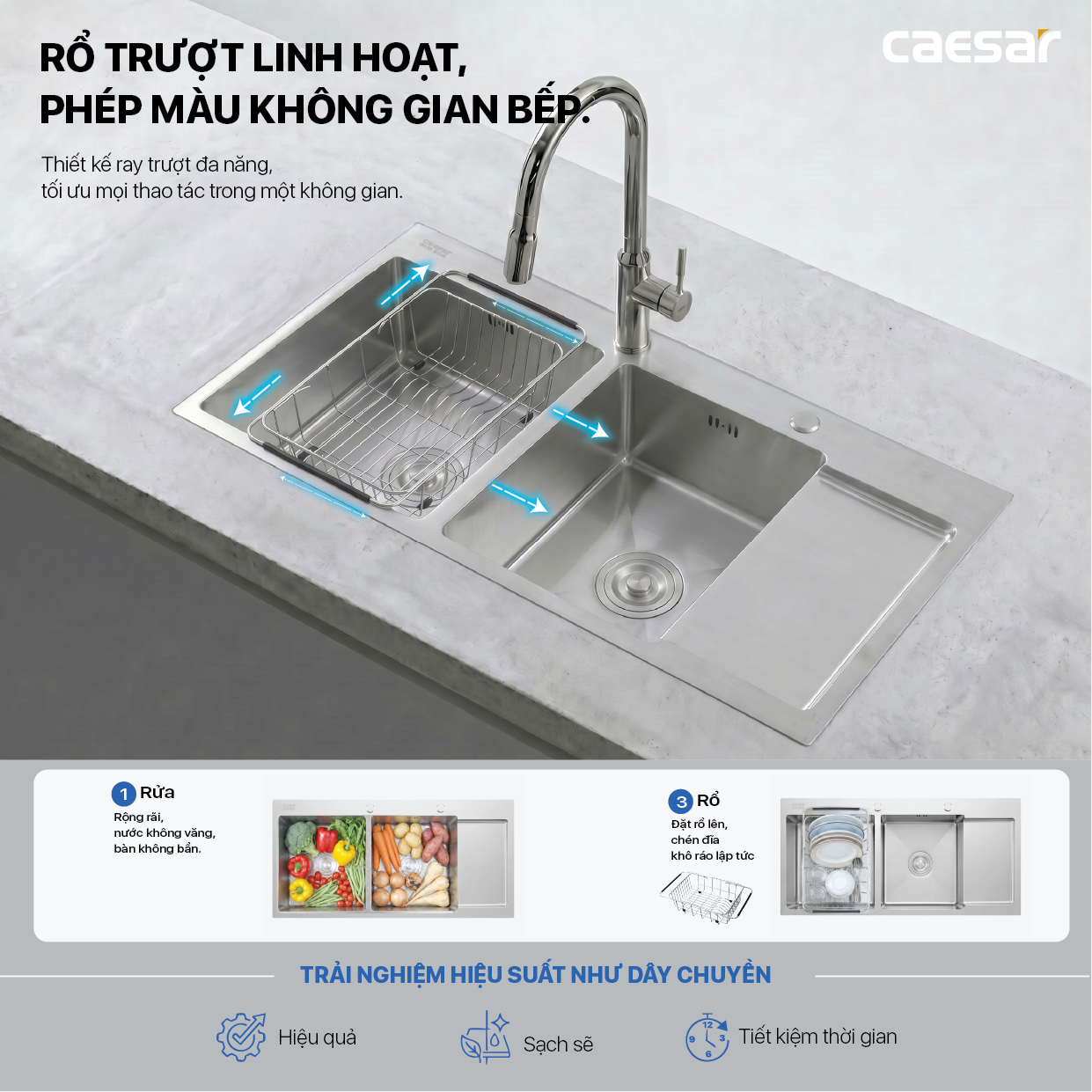 Chậu Rửa Chén Inox Caesar KSH22H100SX 2 Hộc 1000x480mm Lắp Nổi