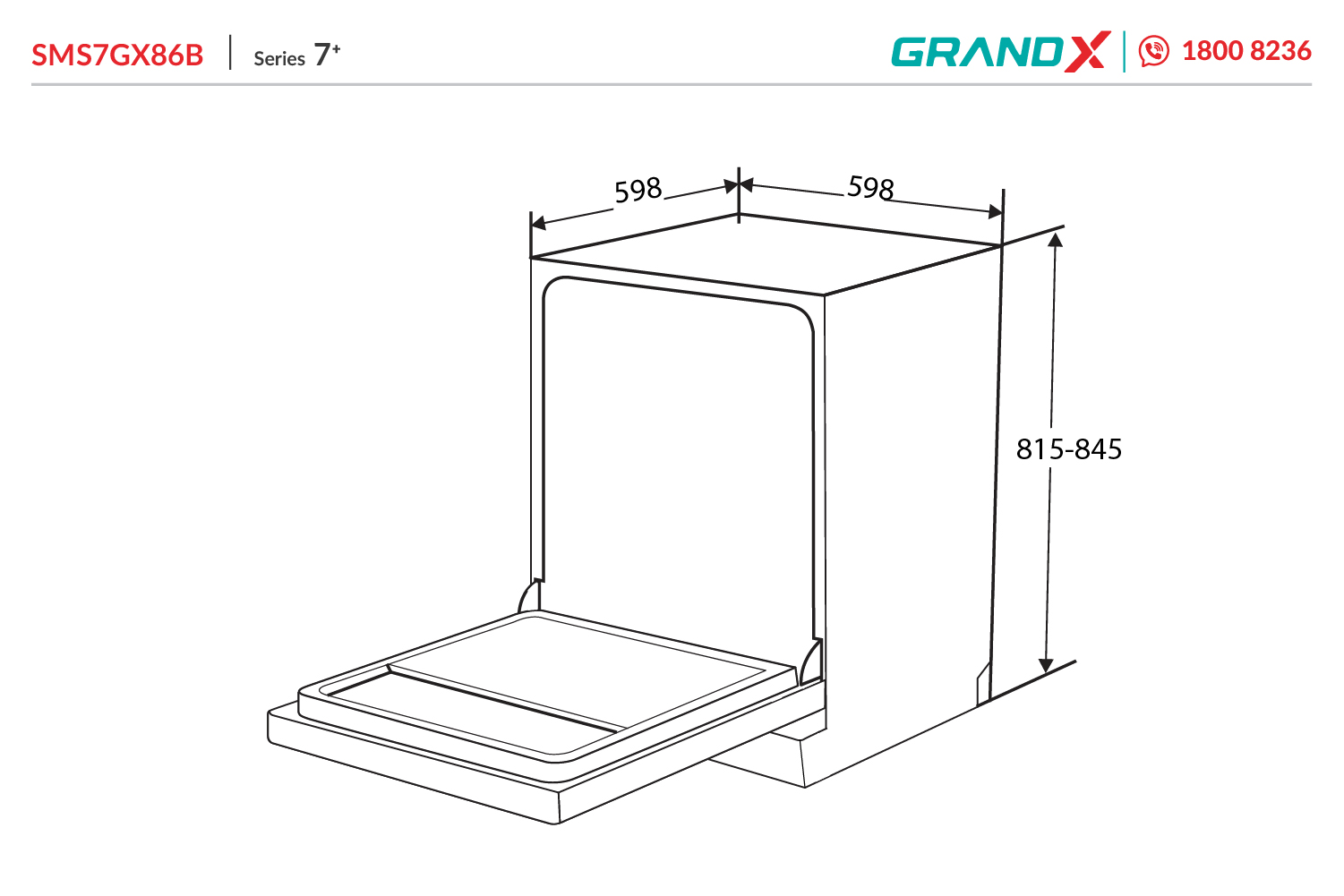 Máy Rửa Chén GRANDX SMS7GX86B Lắp Độc Lập Hoặc Âm Tủ