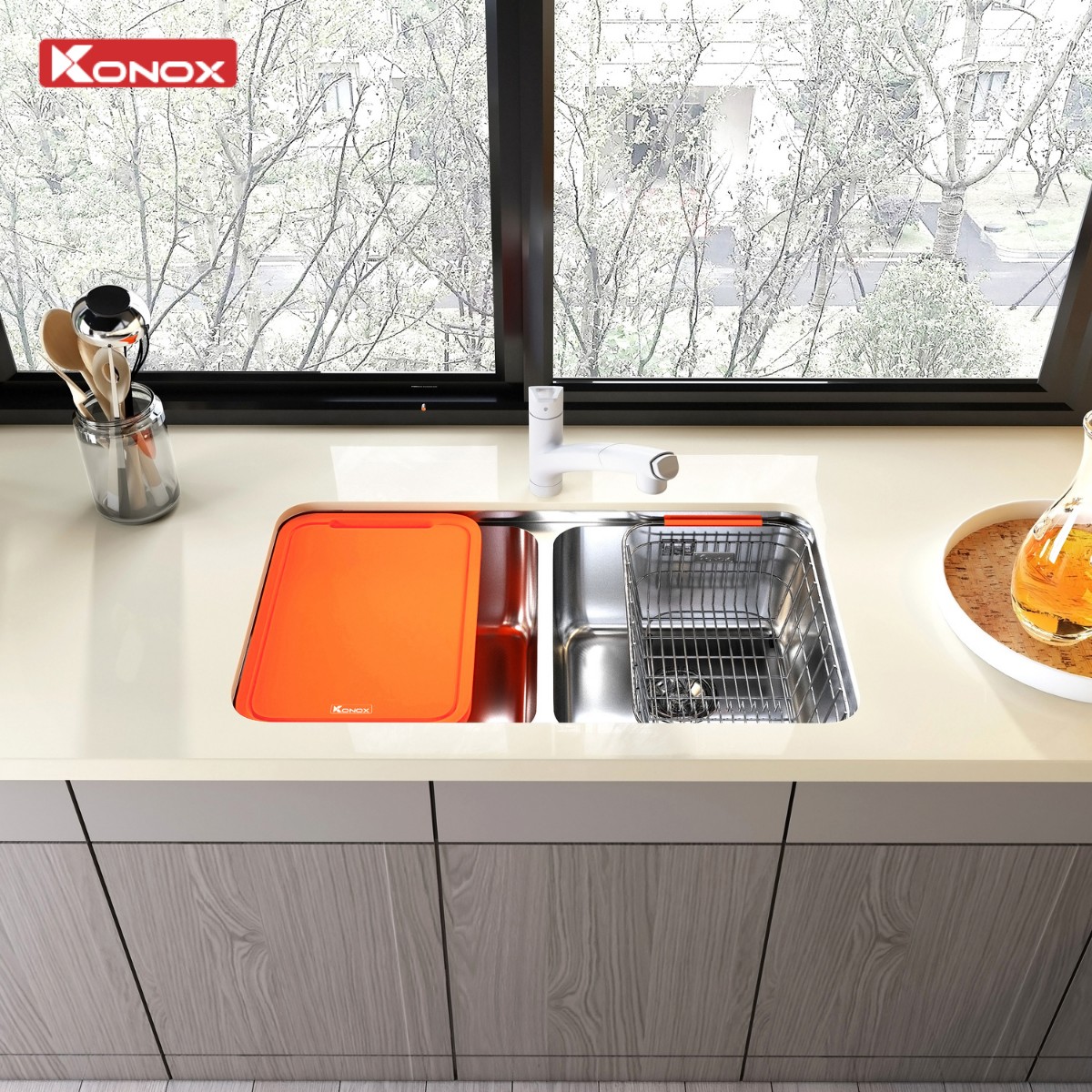 Chậu Rửa Bát Lắp Âm 2 Hố Cân R50 KONOX Tari 7846DU 780mm