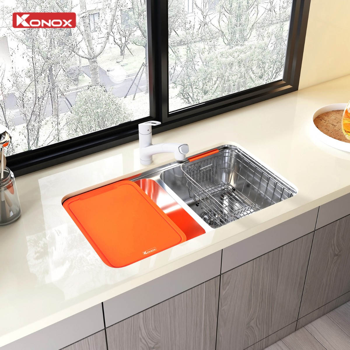 Chậu Rửa Bát Lắp Âm 2 Hố Cân R50 KONOX Tari 7846DU 780mm