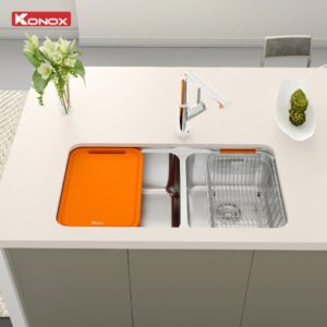 Chậu Rửa Bát Lắp Âm 2 Hố Lệch KONOX R50 Tari 8246DU 820mm