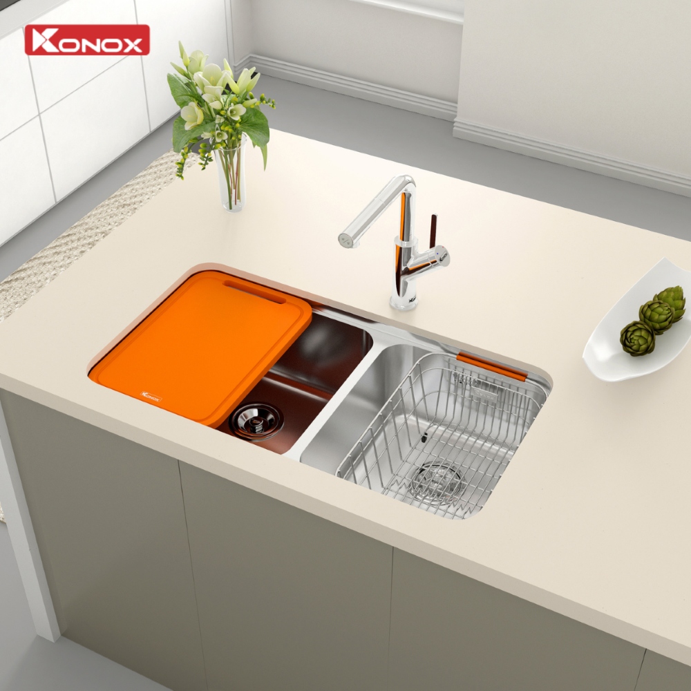 Chậu Rửa Bát Lắp Âm 2 Hố Lệch KONOX R50 Tari 8246DU 820mm