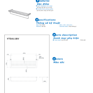 Bản vẽ kỹ thuật Thanh treo khăn dàn 2 tầng TOTO YTS411BV dòng L 642mm