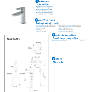 Bản vẽ kỹ thuật Vòi lavabo TOTO TLS103A0V nóng lạnh NEW STANDARD