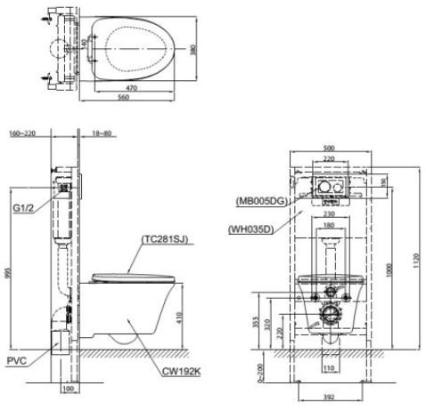 Bồn cầu treo tường TOTO CW192K/TC281SJ nắp đóng êm TC281SJ