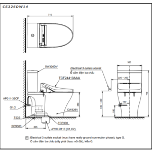 Bồn cầu 2 khối TOTO CS326DW14 nắp rửa điện tử WASHLET C5 TCF24410AAA
