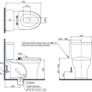 Bồn cầu 2 khối TOTO CS735DT8 nắp đóng êm TC600VS