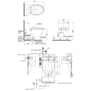 Bồn cầu 1 khối TOTO MS885DW18 nắp rửa điện tử WASHLET C2 cơ bản TCF23710AAA
